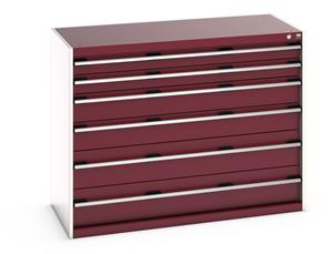 40022123.** cubio drawer cabinet with 6 drawers. WxDxH: 1300x650x1000mm. RAL 7035/5010 or selected